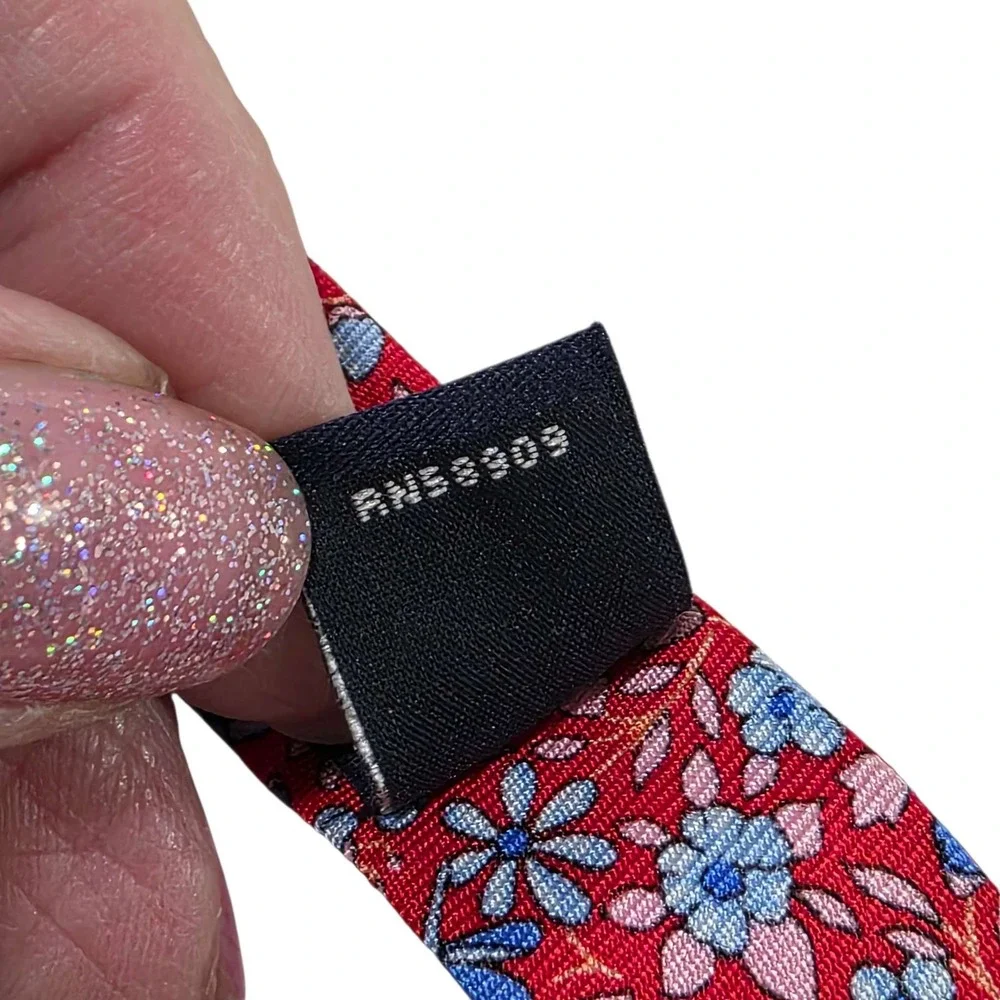 CREMIEUX Floral Silk Self-Tie‎ Bow Tie Red Blue Adjustable 100% Silk Preppy
